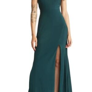 Jump Forest Green Maxi Dress with Front Slit